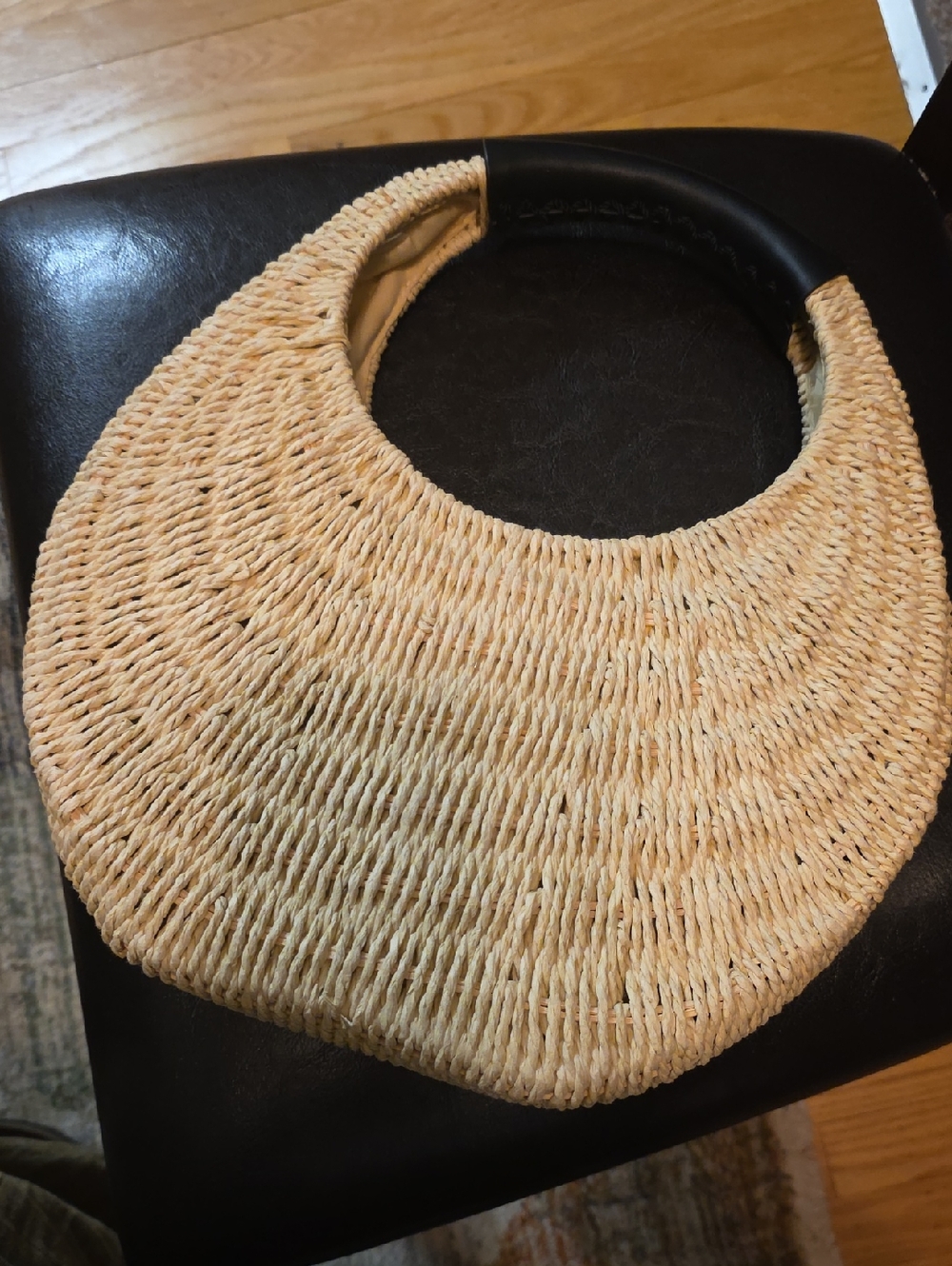 Woven Straw Circle Handle Bag - Natural